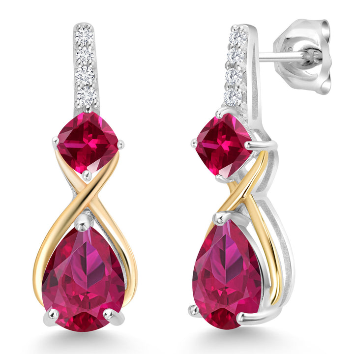 Gem Stone King 2-4 Cttw Infinity Teardrop Dangle Earrings in 925 Silver 10K Yellow Gold | Gemstone Birthstone and Accent Lab Diamond Jewelry Gifts for Women