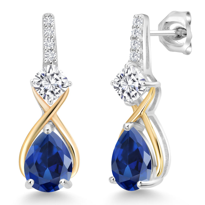 Gem Stone King 2-4 Cttw Infinity Teardrop Dangle Earrings in 925 Silver 10K Yellow Gold | Gemstone Birthstone and Accent Lab Diamond Jewelry Gifts for Women