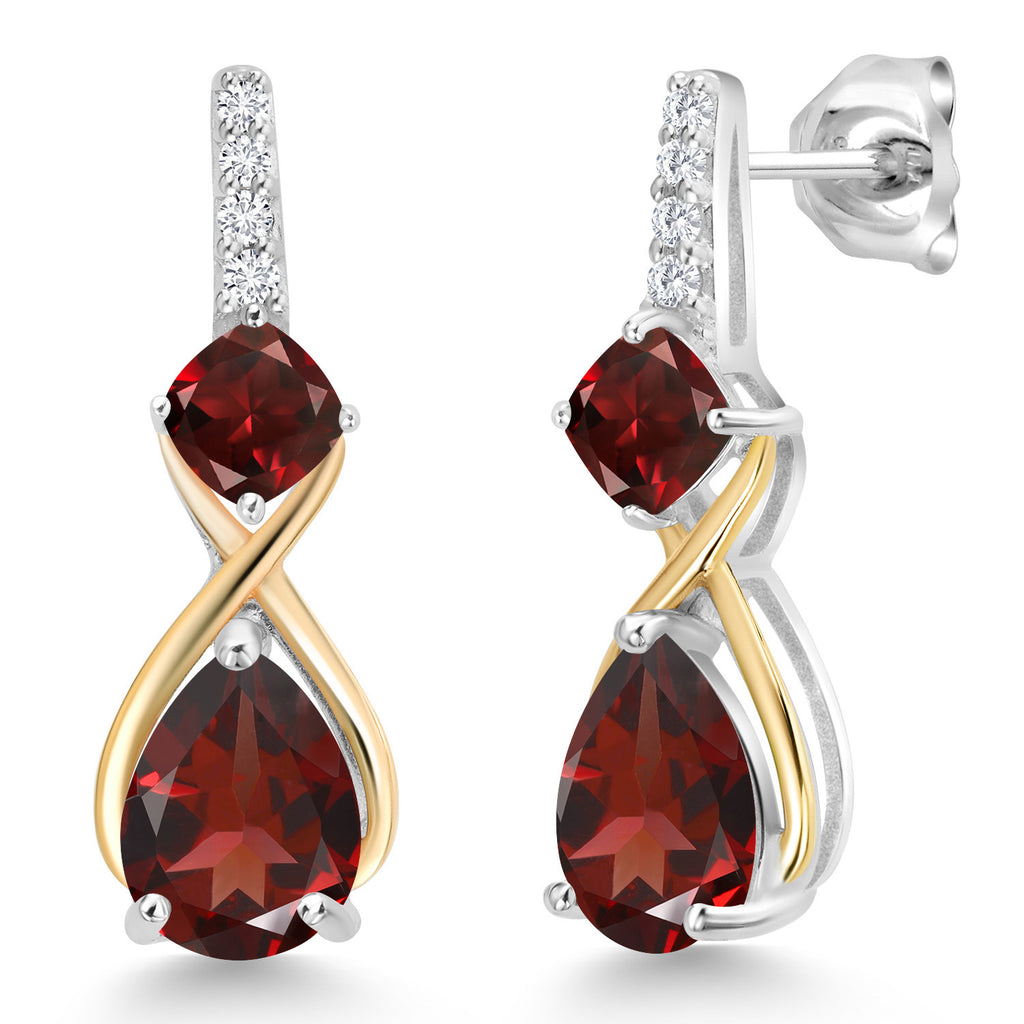 Garnet_Earrings in 925 Sterling Silver and 10K Yellow Gold