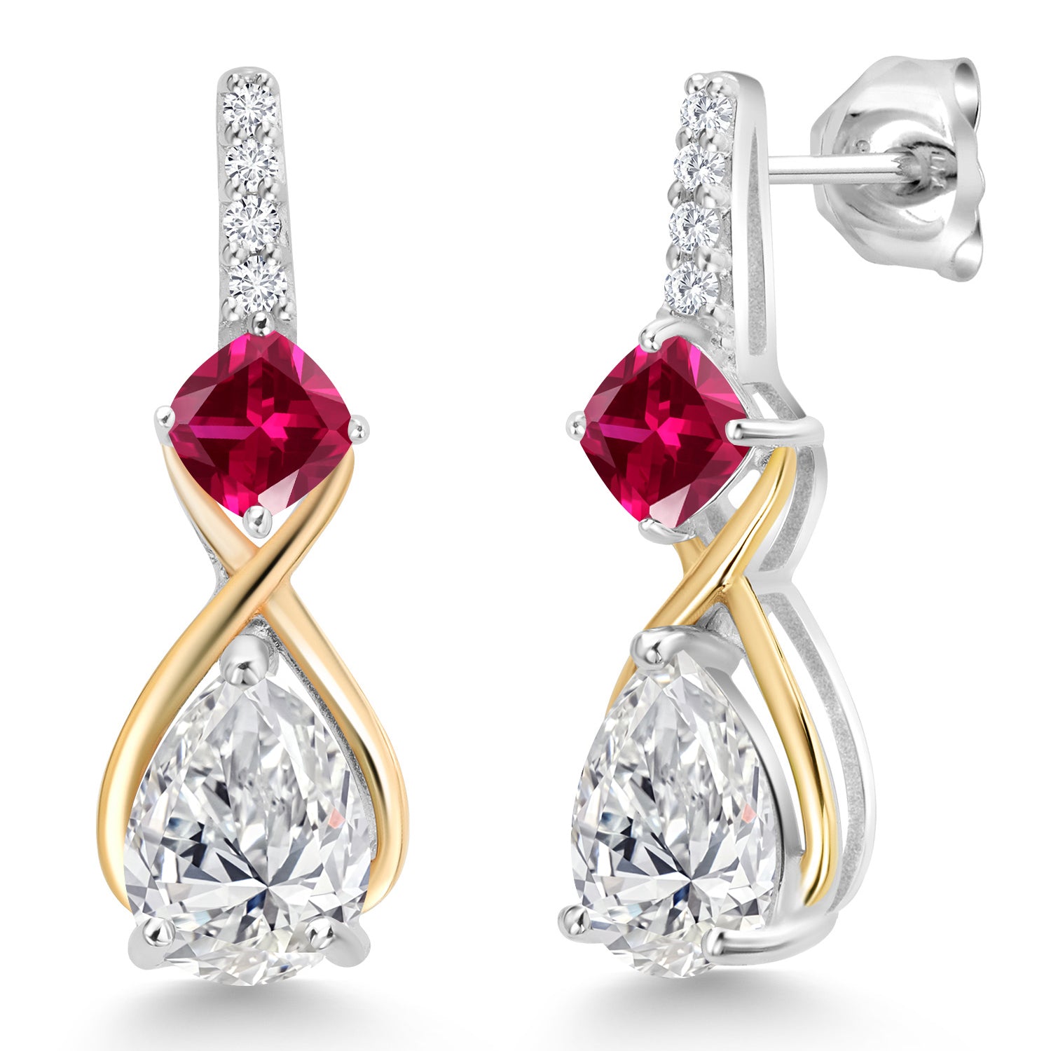 E-F - Created Ruby_Earrings in 925 Sterling Silver and 10K Yellow Gold