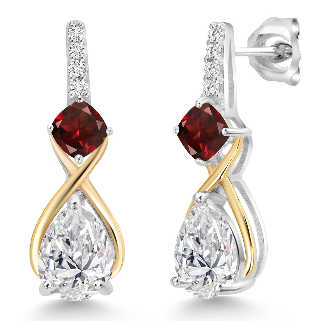 Lab Grown Diamond - Garnet_Earrings in 925 Sterling Silver and 10K Yellow Gold