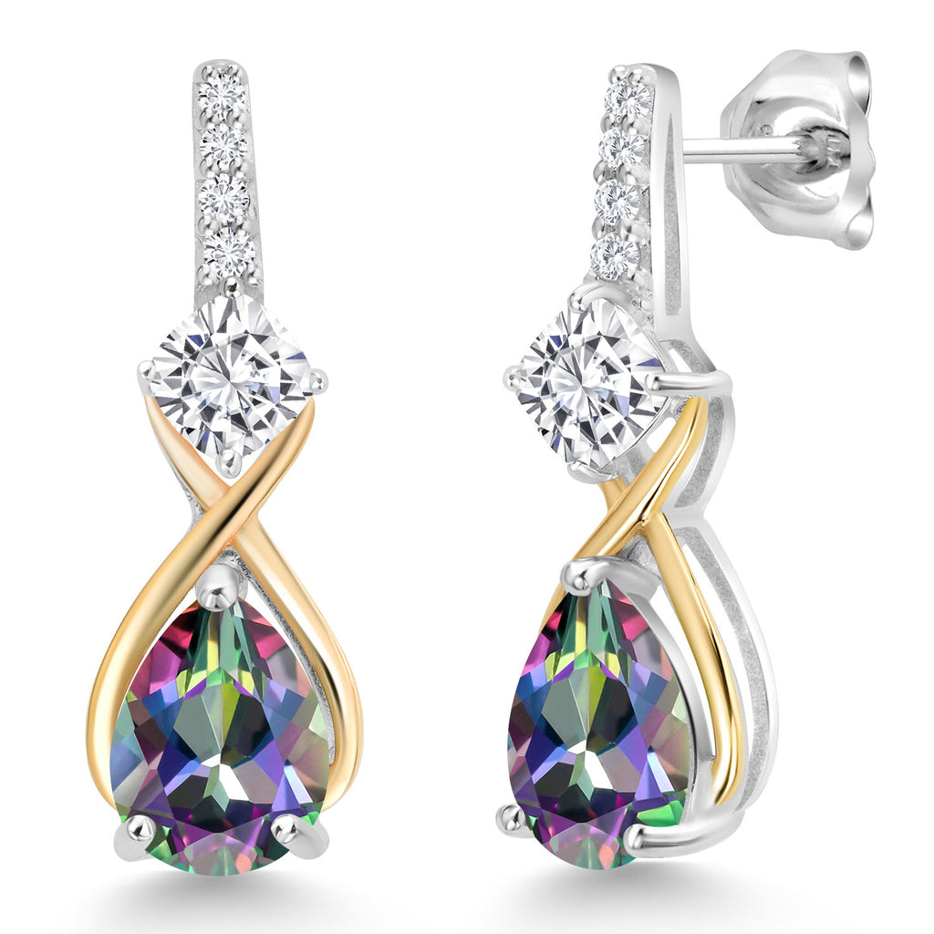 Moissanite - Green Mystic Topaz_Earrings in 925 Sterling Silver and 10K Yellow Gold