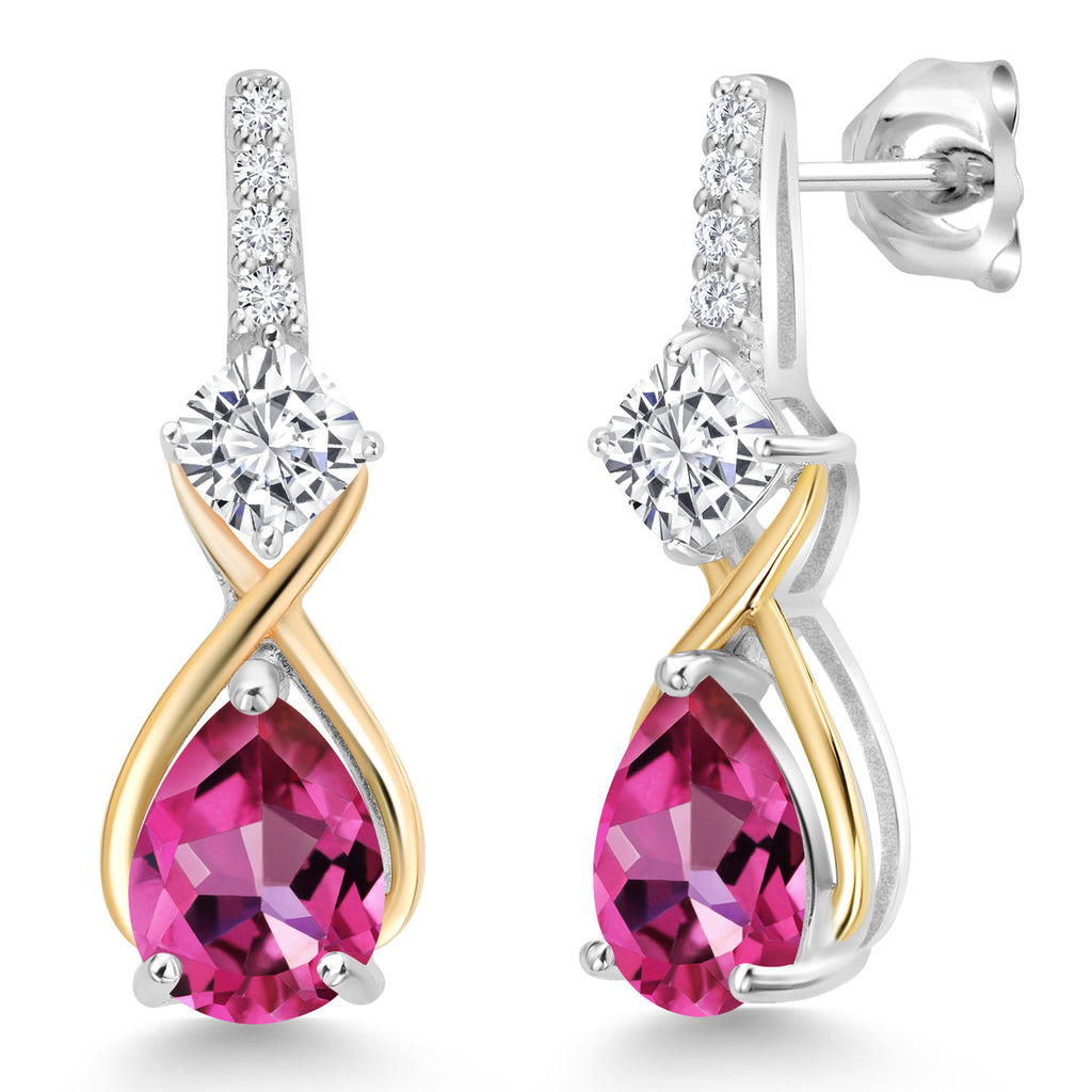 Moissanite - Pure Pink Mystic Topaz_Earrings in 925 Sterling Silver and 10K Yellow Gold