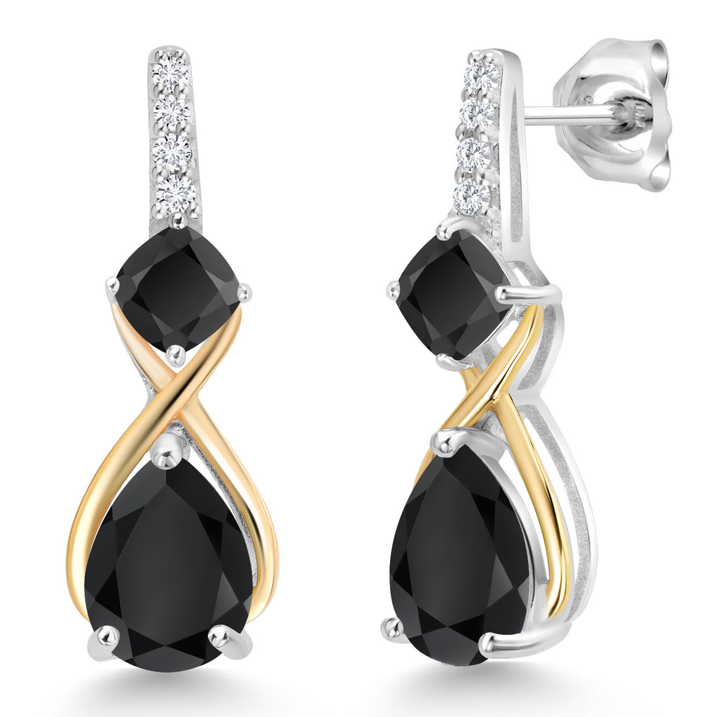 Onyx_Earrings in 925 Sterling Silver and 10K Yellow Gold