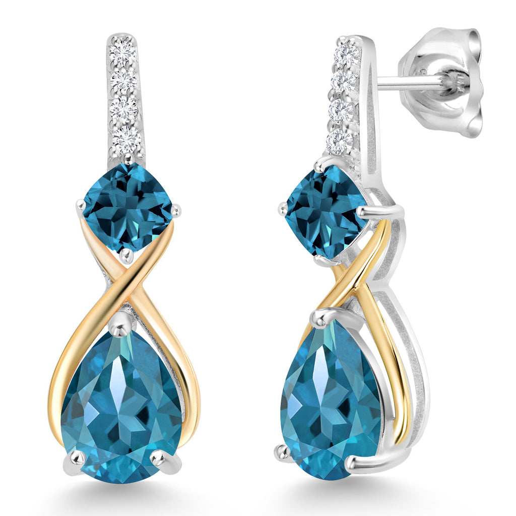 London Blue Topaz_Earrings in 925 Sterling Silver and 10K Yellow Gold