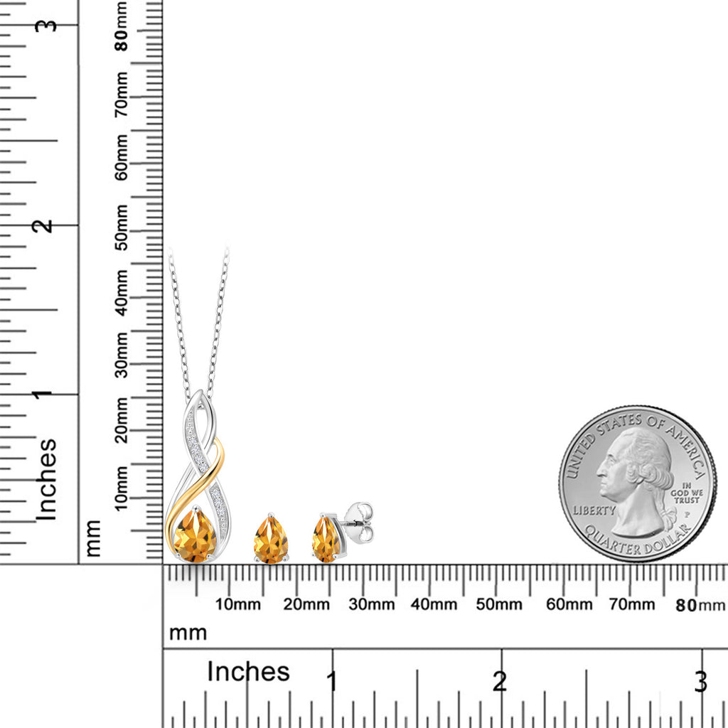 Pendant Earrings Set in 925 Sterling Silver and 10K Yellow Gold