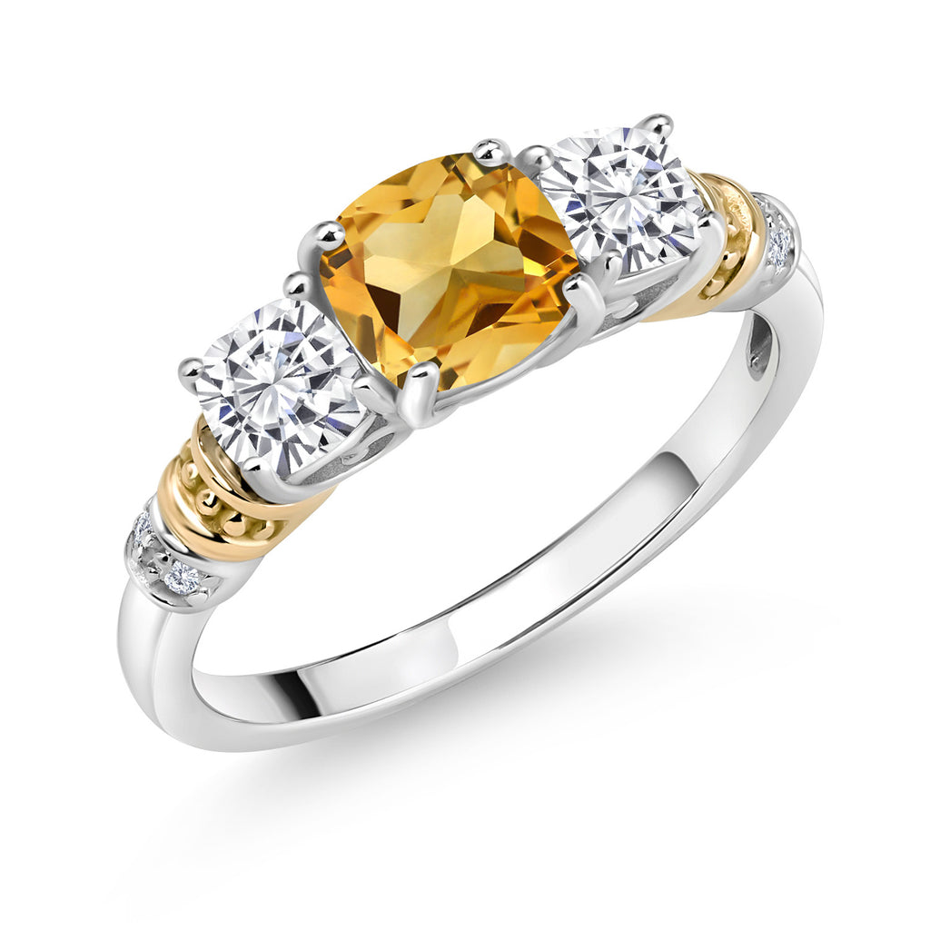 Citrine - White Moissanite_6_Ring in 925 Sterling Silver and 10K Yellow Gold