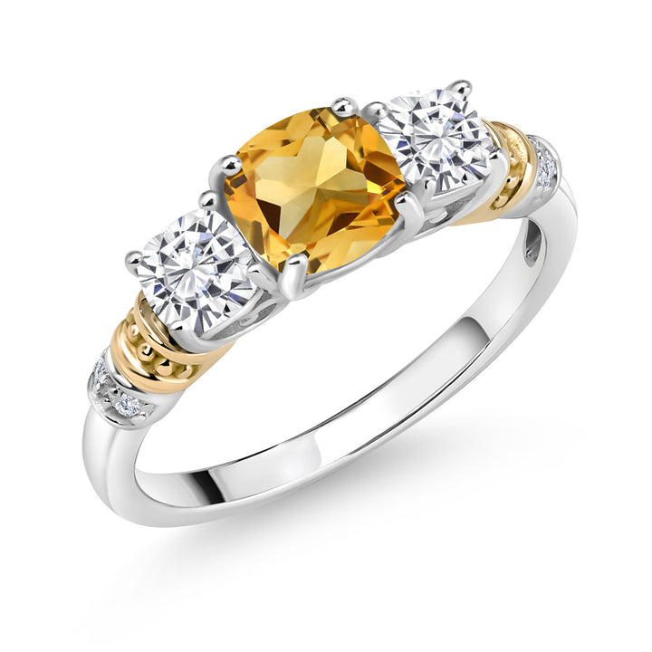 Citrine - White Moissanite_5_Ring in 925 Sterling Silver and 10K Yellow Gold