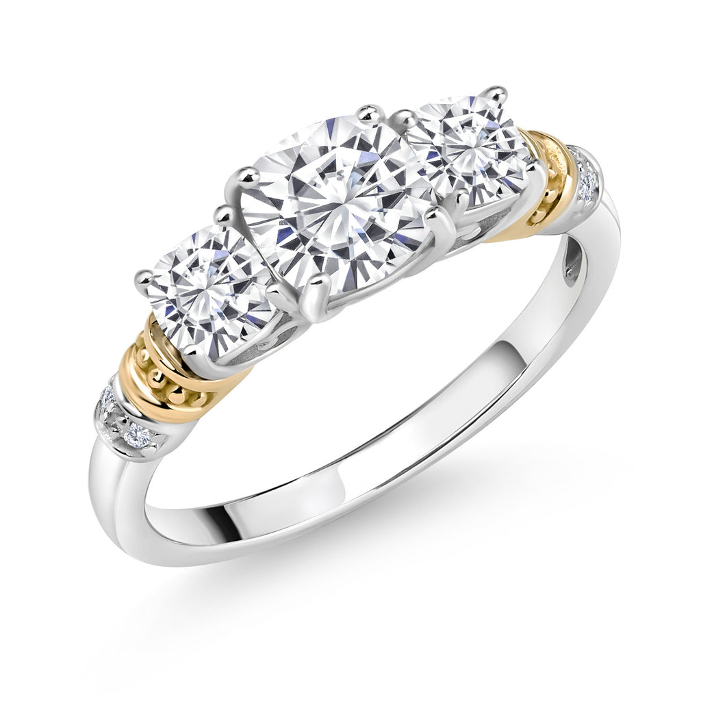 White Moissanite_5_Ring in 925 Sterling Silver and 10K Yellow Gold