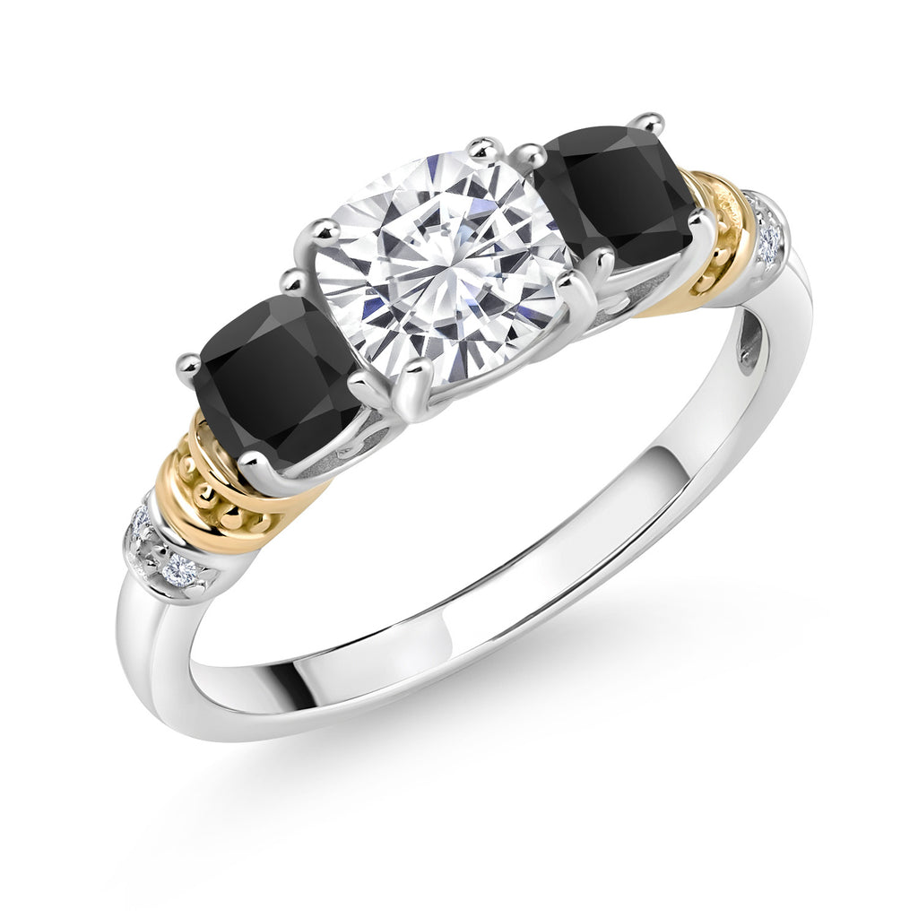White Moissanite - Onyx_9_Ring in 925 Sterling Silver and 10K Yellow Gold