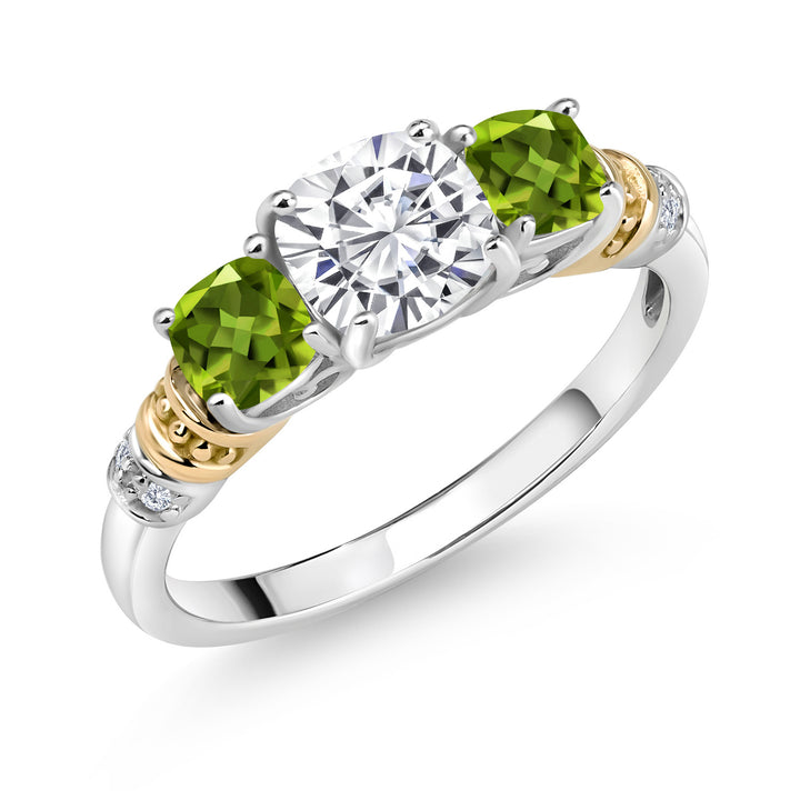 White Moissanite - Peridot_5_Ring in 925 Sterling Silver and 10K Yellow Gold