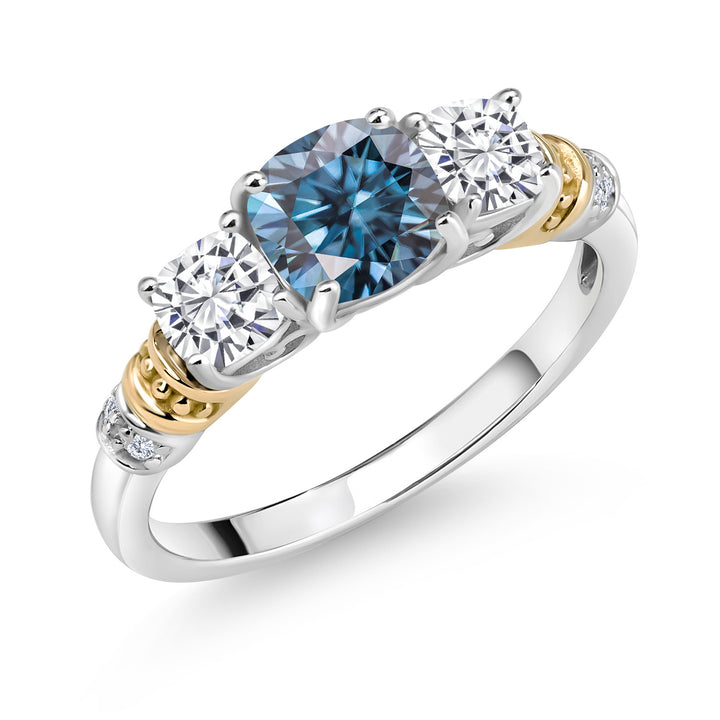 Persian Blue Moissanite - White Moissanite_5_Ring in 925 Sterling Silver and 10K Yellow Gold