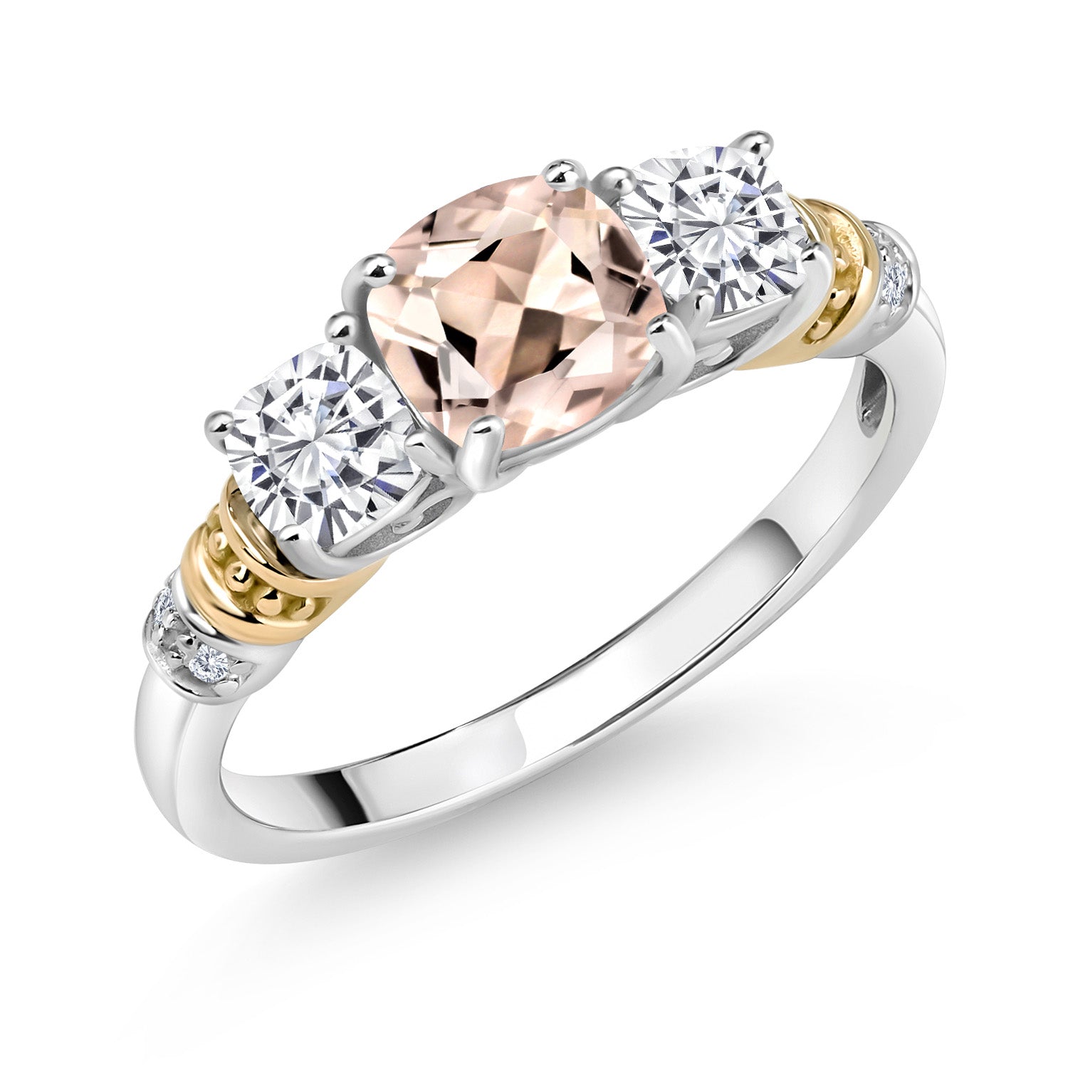 Morganite - White Moissanite_5_Ring in 925 Sterling Silver and 10K Yellow Gold