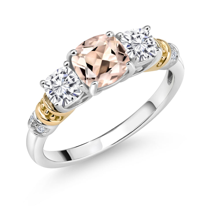 Morganite - White Moissanite_5_Ring in 925 Sterling Silver and 10K Yellow Gold