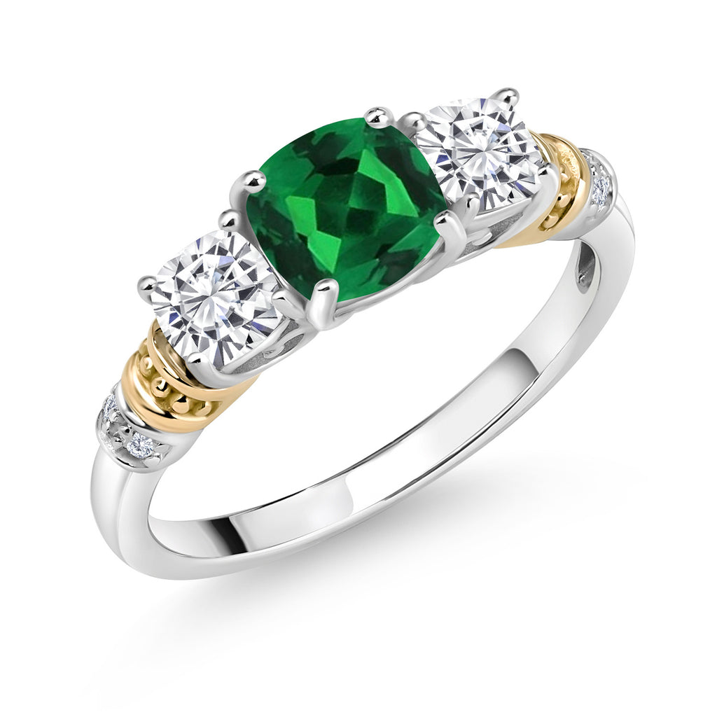 Nano Emerald - White Moissanite_6_Ring in 925 Sterling Silver and 10K Yellow Gold