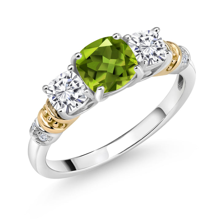Peridot - White Moissanite_5_Ring in 925 Sterling Silver and 10K Yellow Gold