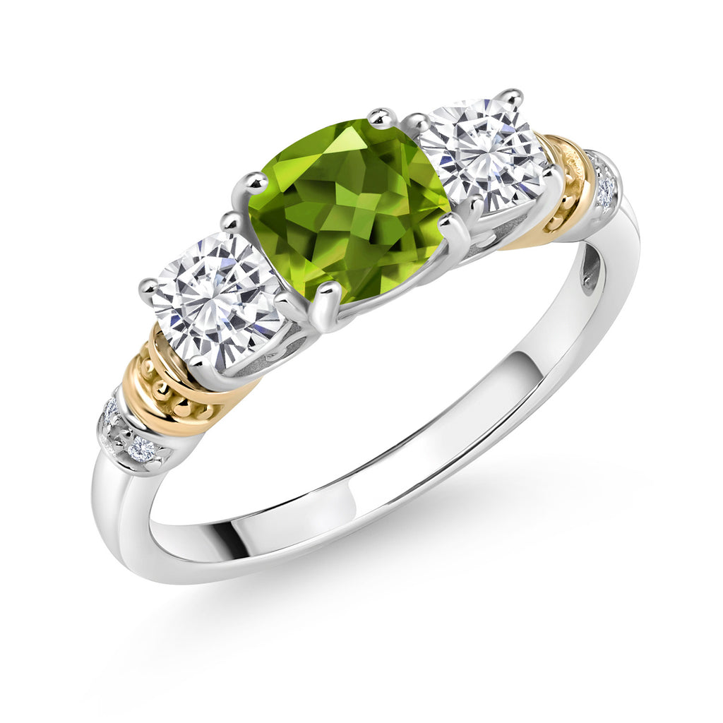 Peridot - White Moissanite_6_Ring in 925 Sterling Silver and 10K Yellow Gold