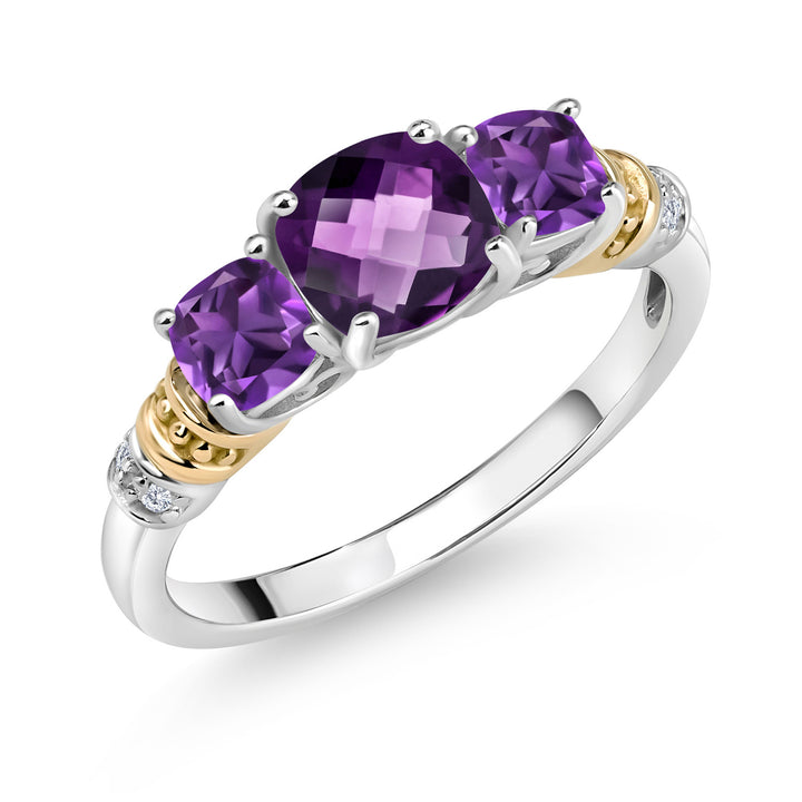 Amethyst Checkerboard_5_Ring in 925 Sterling Silver and 10K Yellow Gold