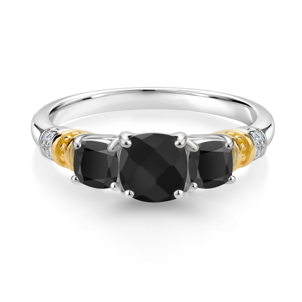 Onyx and Diamond_5_Ring in 925 Sterling Silver and 10K Yellow Gold