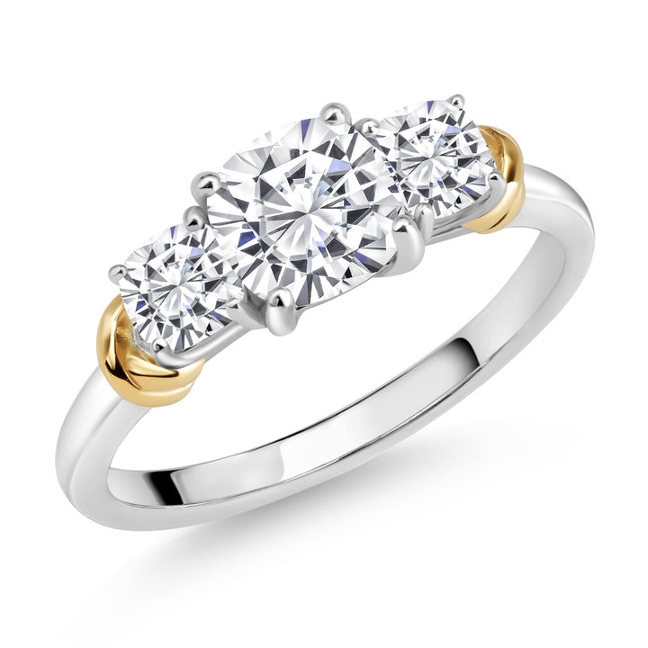 White Moissanite - April_5_Ring in 925 Sterling Silver and 10K Yellow Gold