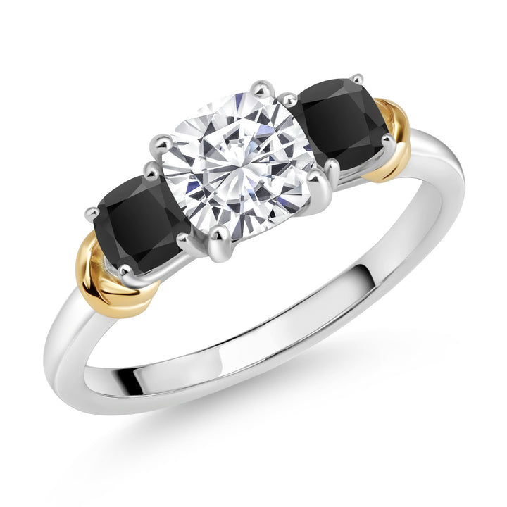 Moissanite and Onyx_7_Ring in 925 Sterling Silver and 10K Yellow Gold