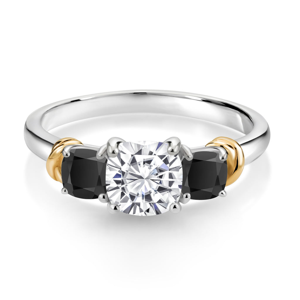 Moissanite and Onyx_7_Ring in 925 Sterling Silver and 10K Yellow Gold