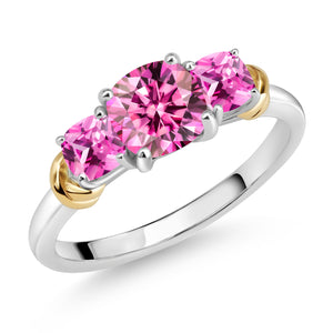 Moissanite and Created Sapphire_6_Ring in 925 Sterling Silver and 10K Yellow Gold
