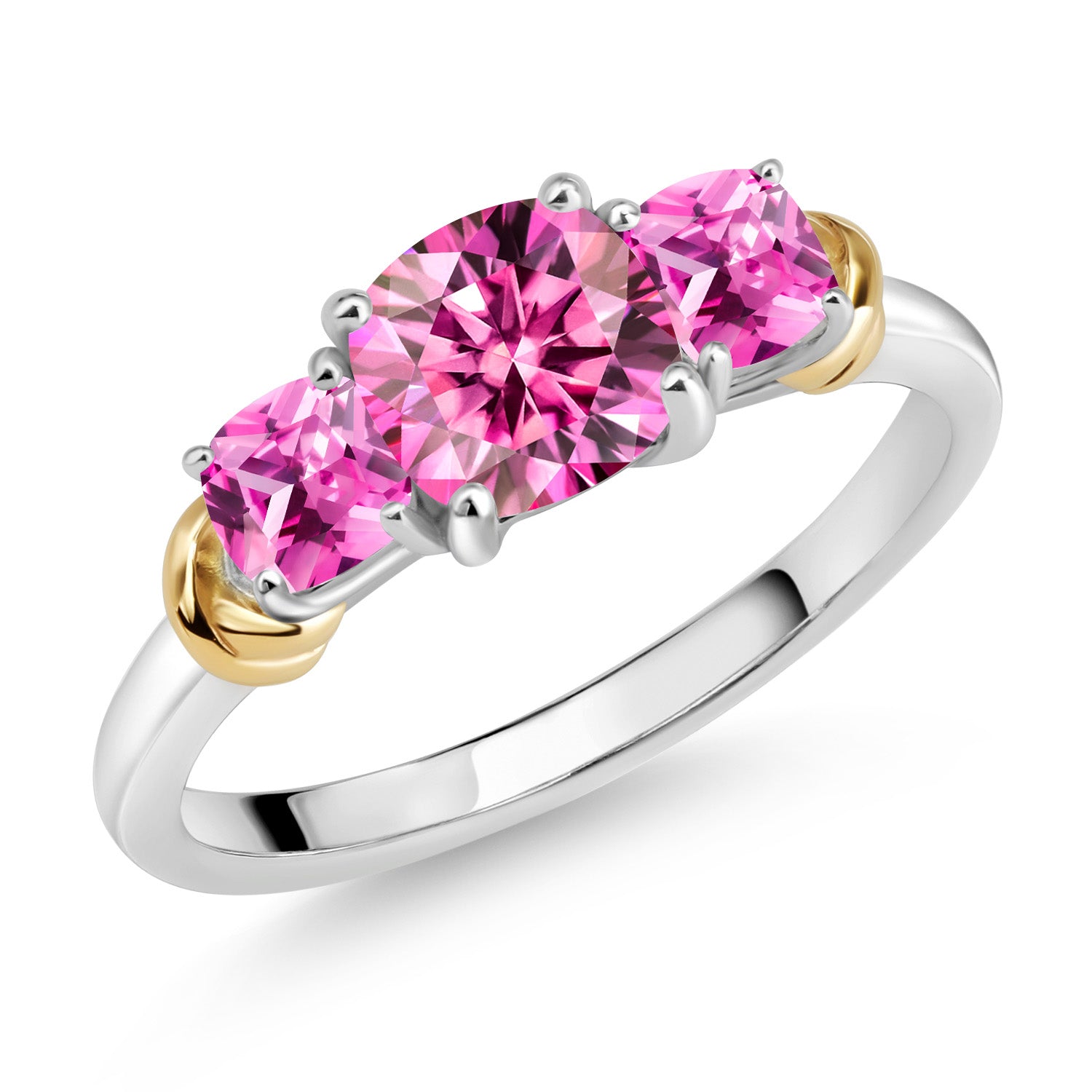 Moissanite and Created Sapphire_6_Ring in 925 Sterling Silver and 10K Yellow Gold