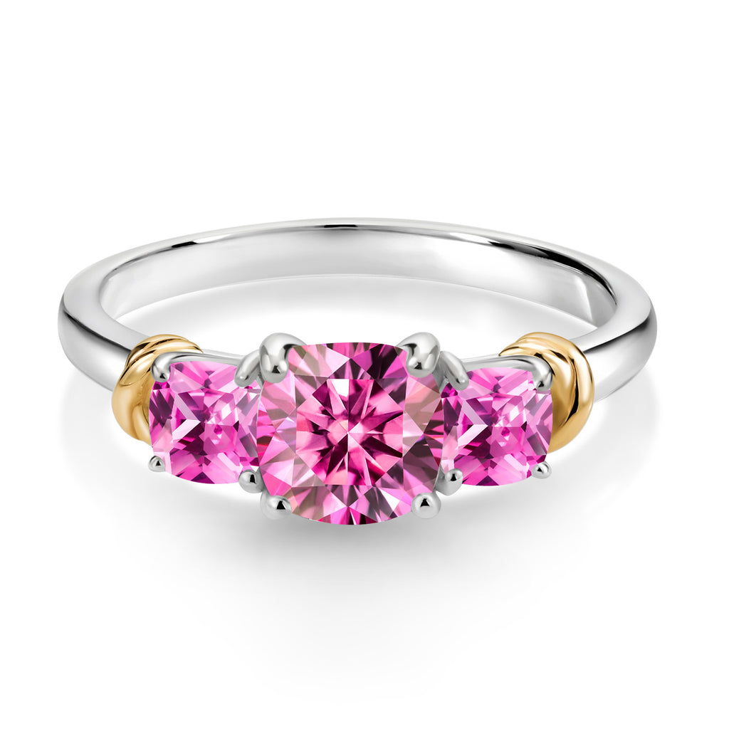 Moissanite and Created Sapphire_6_Ring in 925 Sterling Silver and 10K Yellow Gold