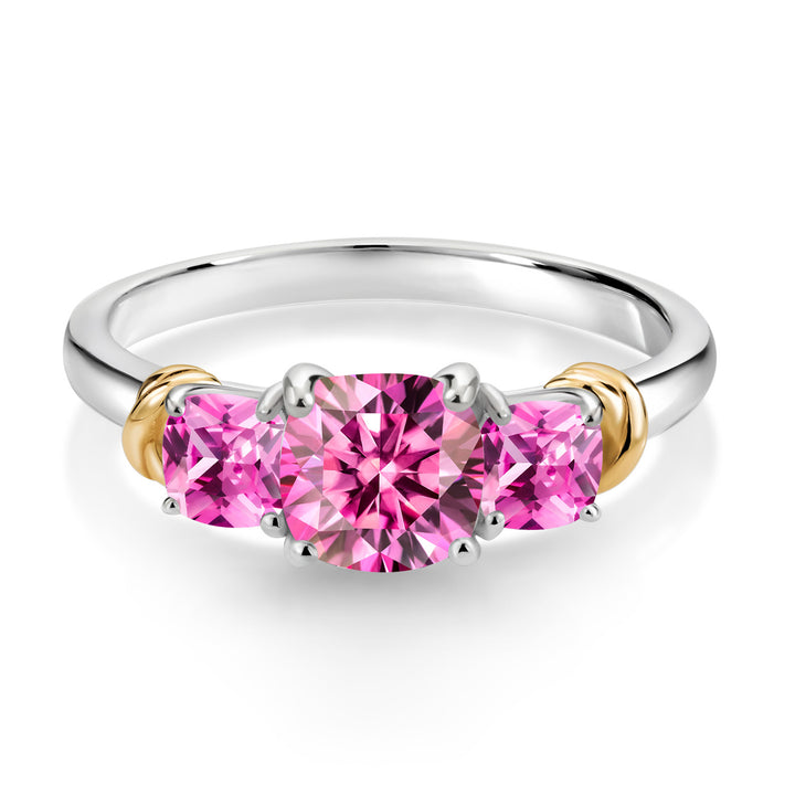 Moissanite and Created Sapphire_6_Ring in 925 Sterling Silver and 10K Yellow Gold