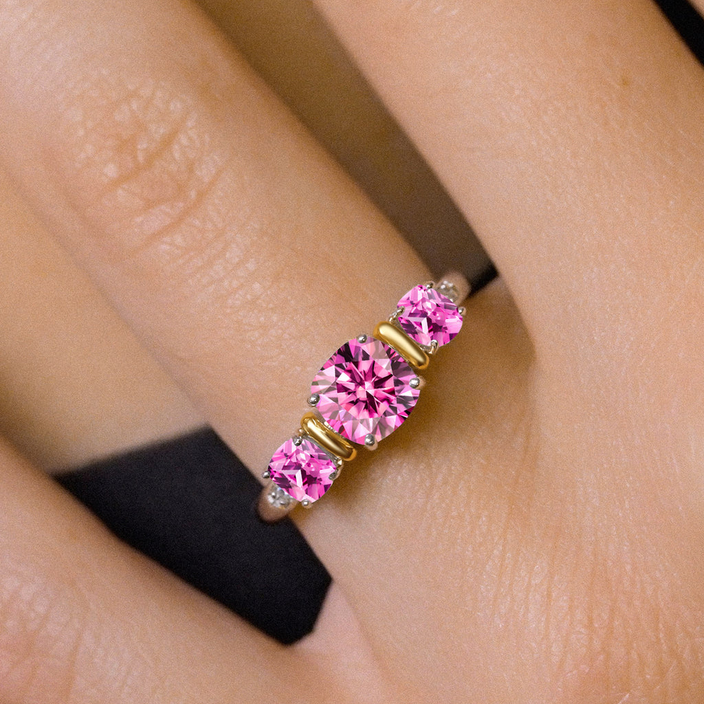 Moissanite and Created Sapphire_6_Ring in 925 Sterling Silver and 10K Yellow Gold