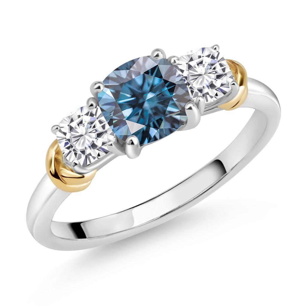 Persian Blue Moissanite - April_9_Ring in 925 Sterling Silver and 10K Yellow Gold