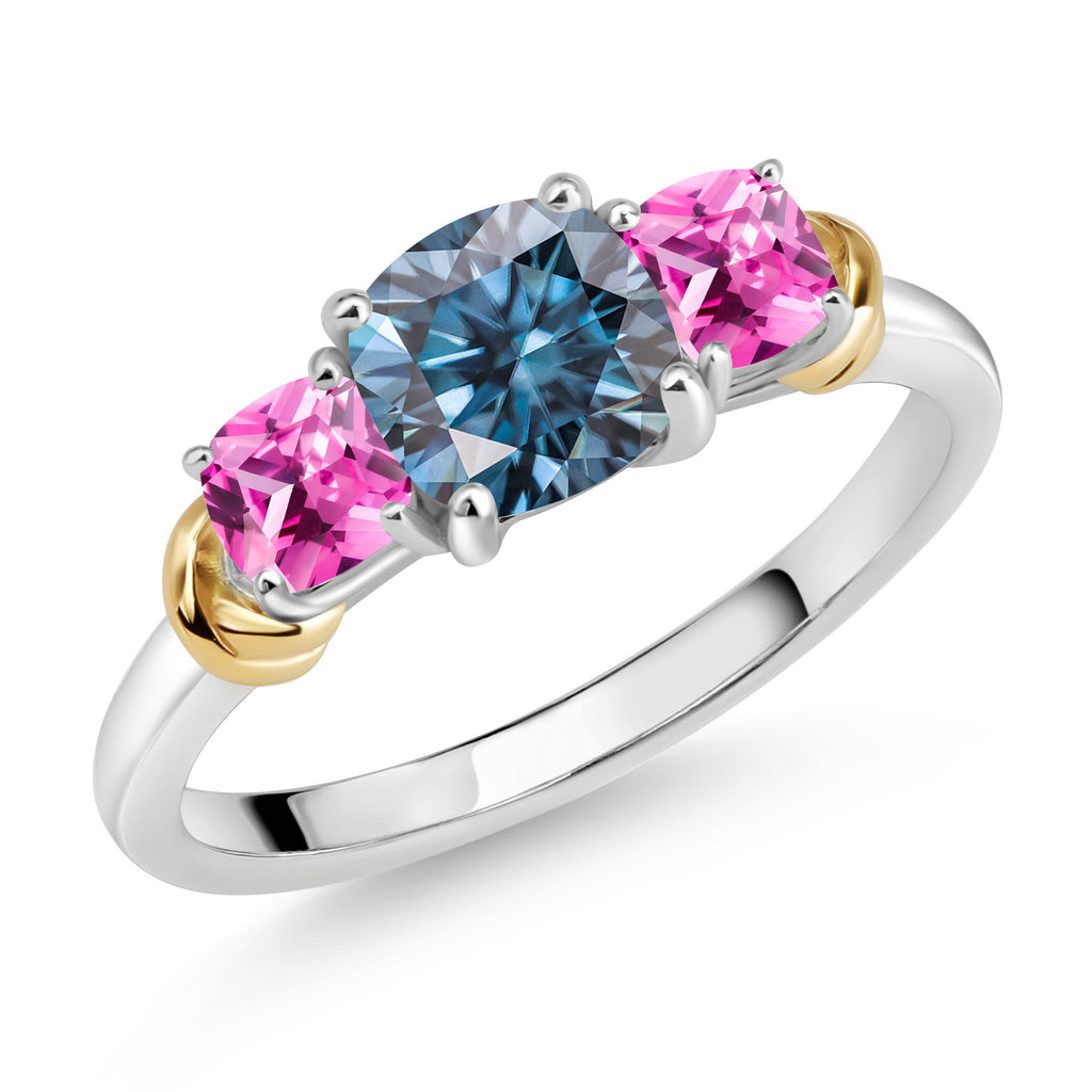 Persian Blue Moissanite - April_8_Ring in 925 Sterling Silver and 10K Yellow Gold