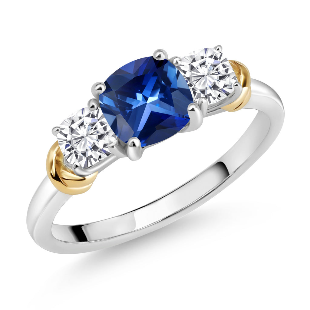 Blue Created Sapphire - September_9_Ring in 925 Sterling Silver and 10K Yellow Gold