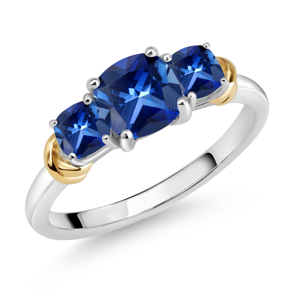 Blue Created Sapphire - September_8_Ring in 925 Sterling Silver and 10K Yellow Gold