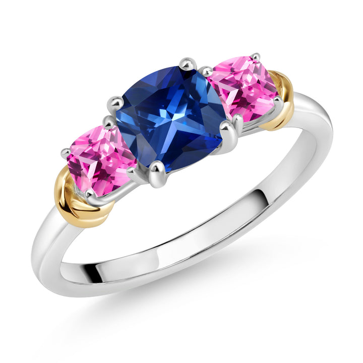 Blue Created Sapphire - September_5_Ring in 925 Sterling Silver and 10K Yellow Gold
