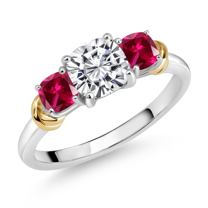 White Lab Grown Diamond - Created Ruby_5_Ring in 925 Sterling Silver and 10K Yellow Gold