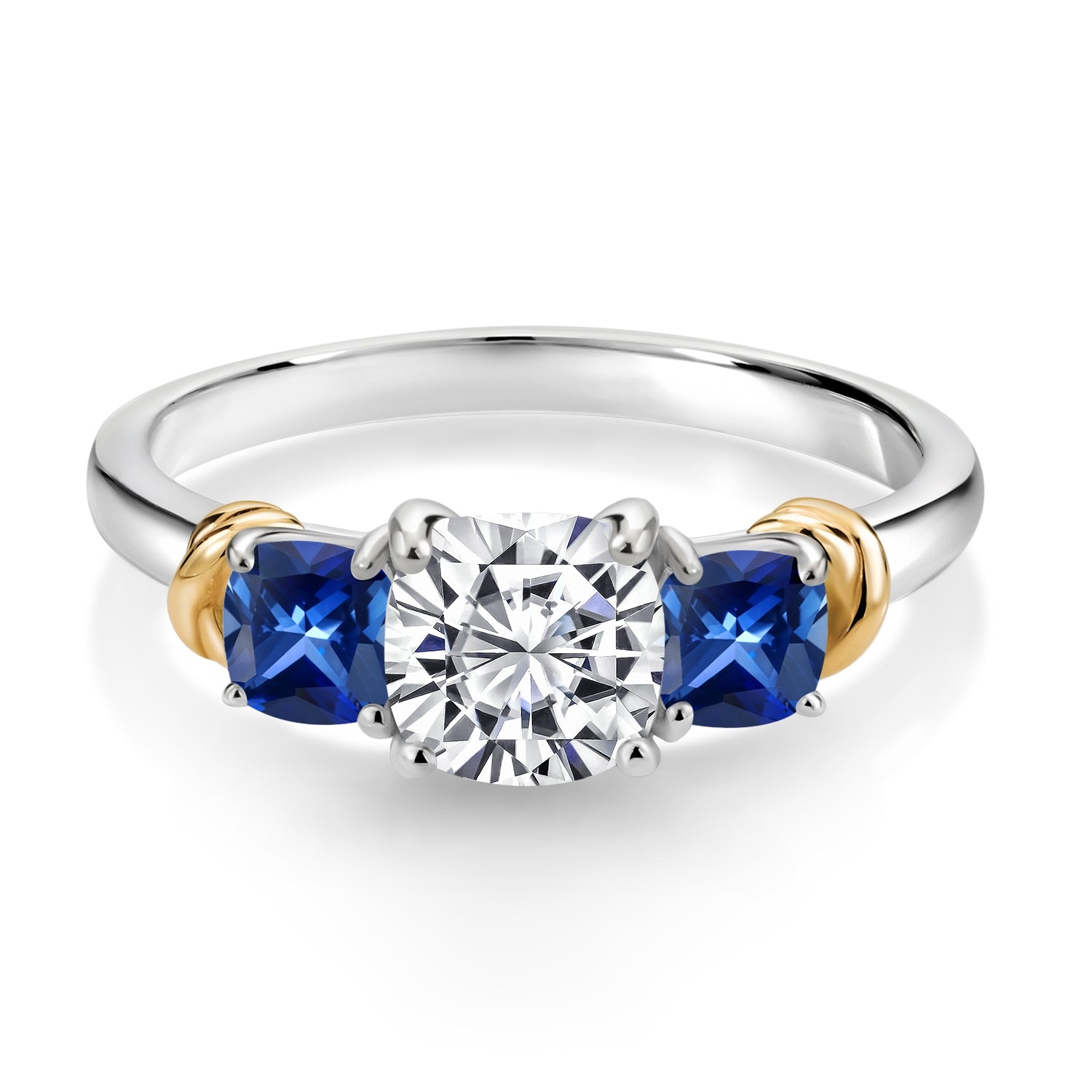 925 Sterling Silver and 10K Yellow Gold IGI Certified Lab Grown Diamond and Created SapphireRing For Women | 1.68 Cttw | Center 1 Ct Diamond | E-F Color | VS1-VS2 Clarity