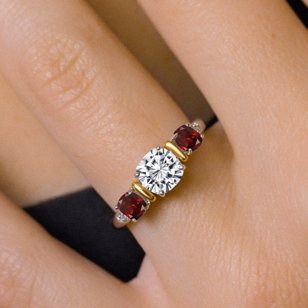 Lab Grown Diamond and Garnet_7_Ring in 925 Sterling Silver and 10K Yellow Gold