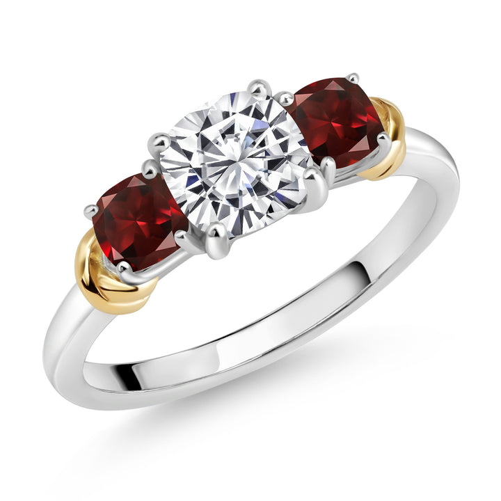 White Lab Grown Diamond - Garnet_5_Ring in 925 Sterling Silver and 10K Yellow Gold