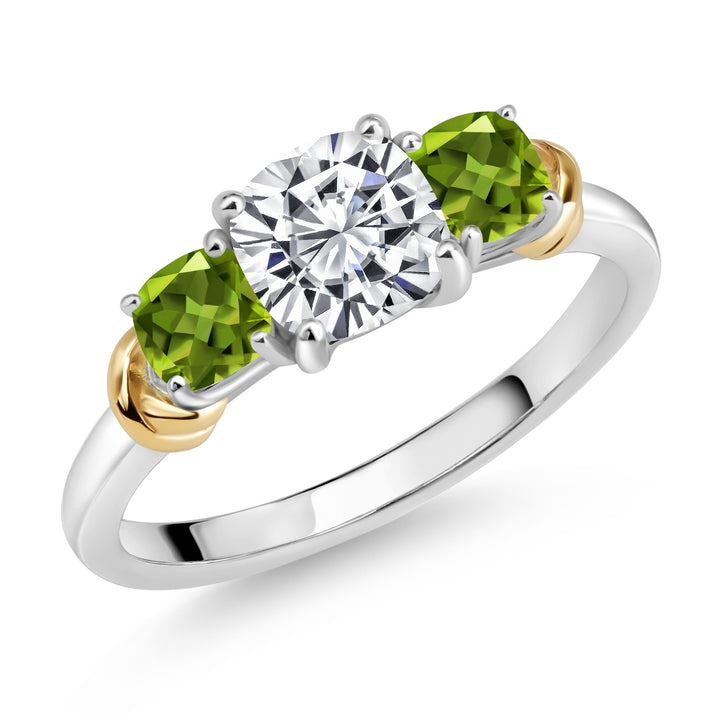 White Lab Grown Diamond - Peridot_5_Ring in 925 Sterling Silver and 10K Yellow Gold