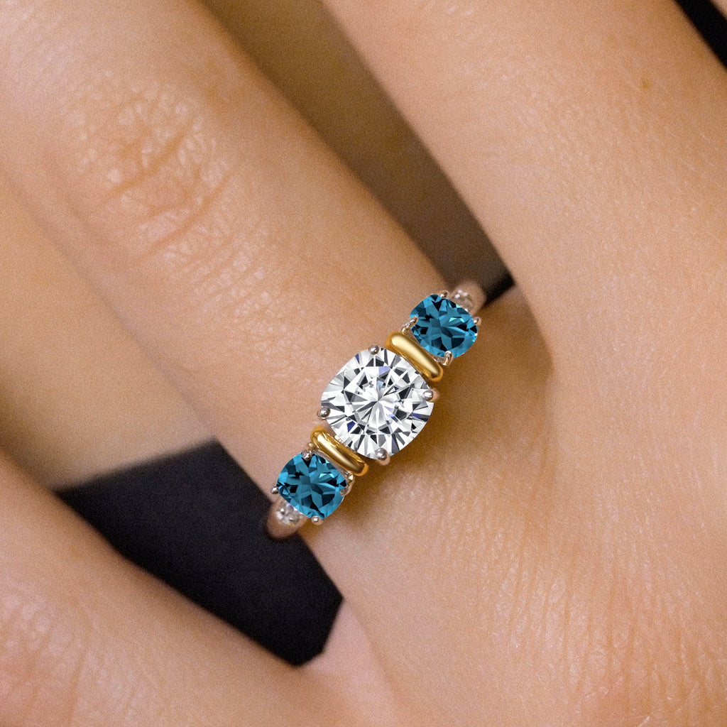Lab Grown Diamond and Topaz_7_Ring in 925 Sterling Silver and 10K Yellow Gold