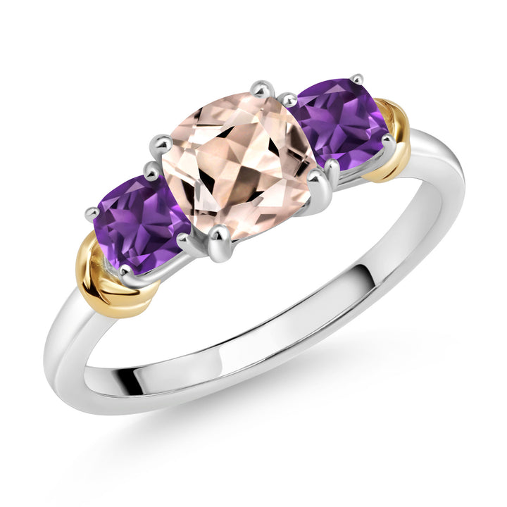 Morganite - Amethyst_5_Ring in 925 Sterling Silver and 10K Yellow Gold