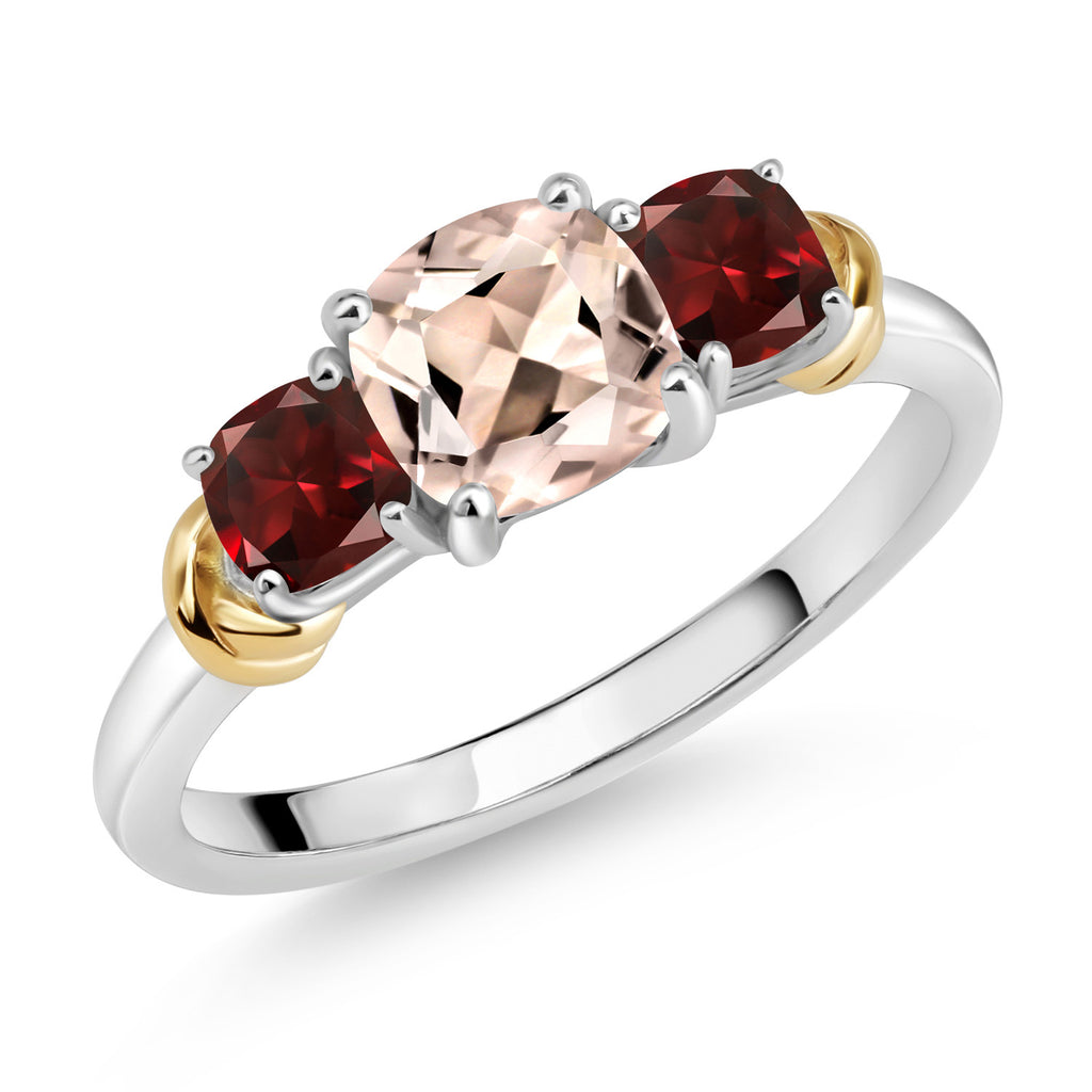 Morganite - Garnet_9_Ring in 925 Sterling Silver and 10K Yellow Gold