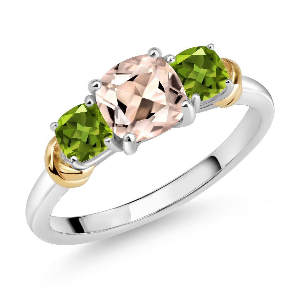 Morganite - Peridot_7_Ring in 925 Sterling Silver and 10K Yellow Gold