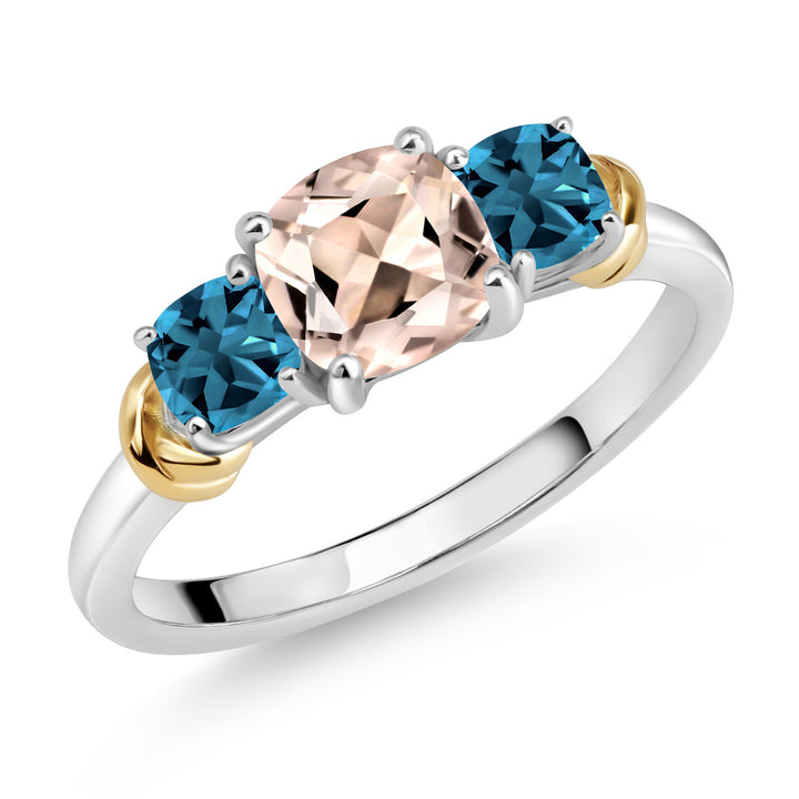 Morganite - London Blue Topaz_5_Ring in 925 Sterling Silver and 10K Yellow Gold