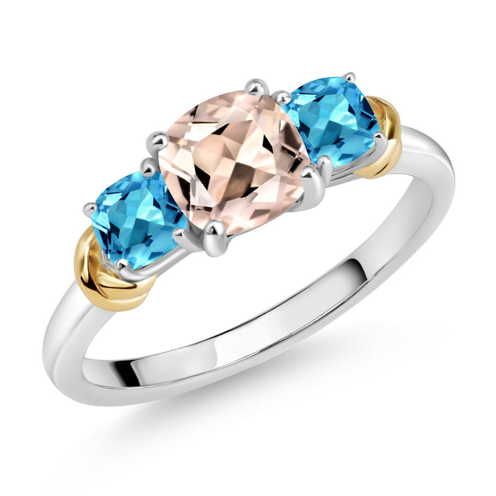 Morganite - Swiss Blue Topaz_5_Ring in 925 Sterling Silver and 10K Yellow Gold