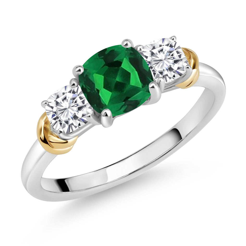 Nano Emerald - May_5_Ring in 925 Sterling Silver and 10K Yellow Gold