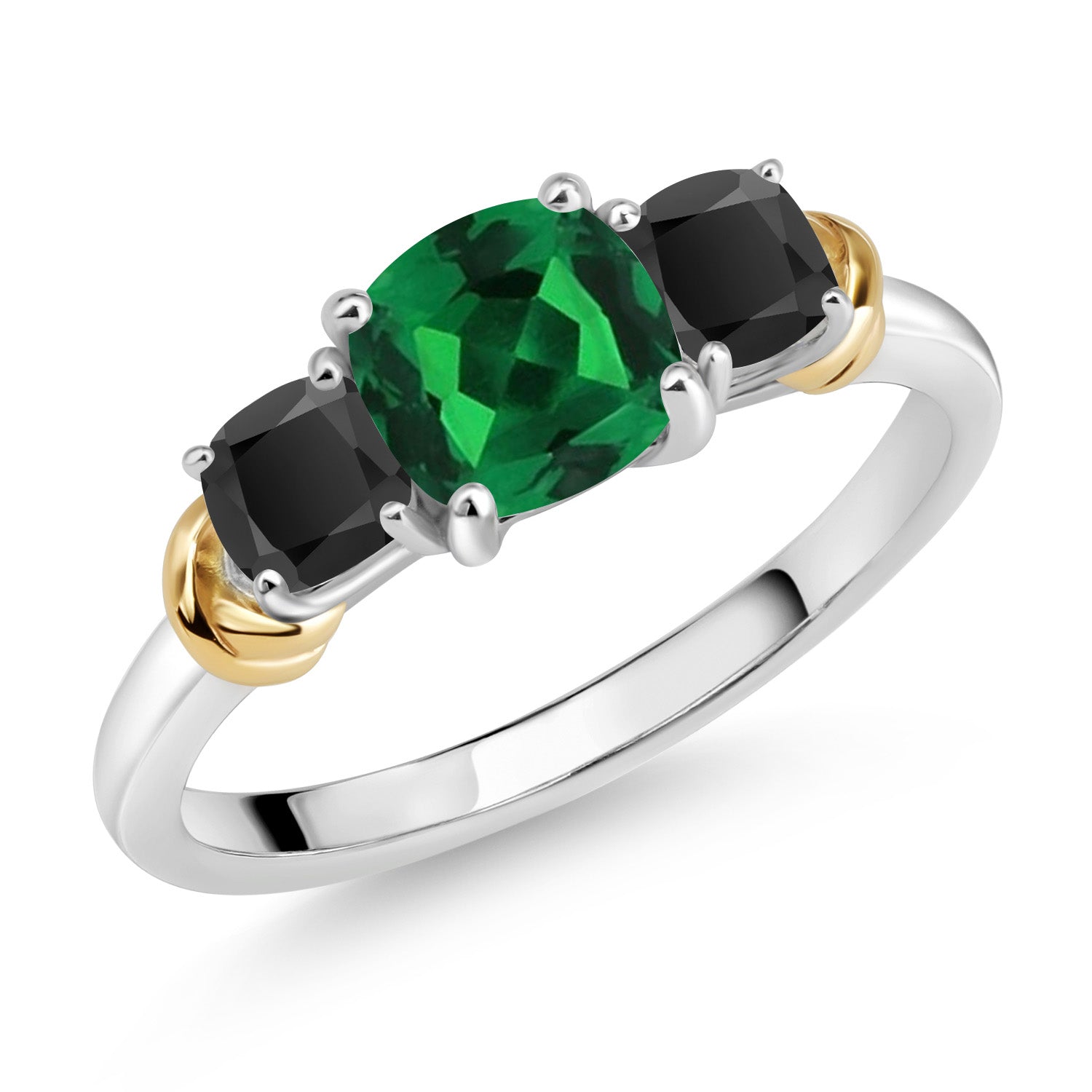 Nano Emerald - May_7_Ring in 925 Sterling Silver and 10K Yellow Gold