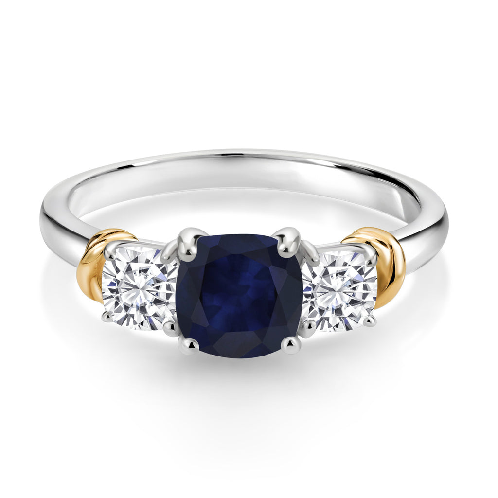 Sapphire and Moissanite_7_Ring in 925 Sterling Silver and 10K Yellow Gold
